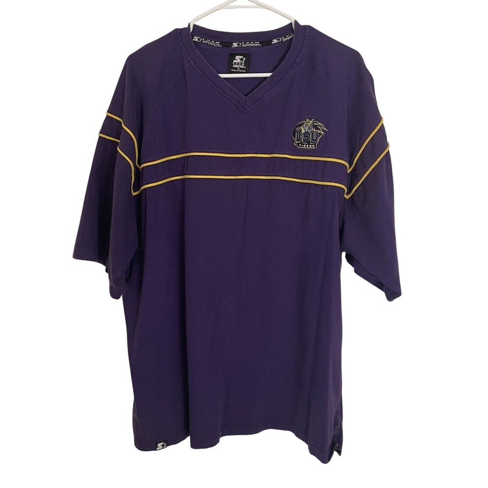 Vintage LSU Tigers Starter Shirt Mens XL Purple V-Neck Pullover Embroidered NCAA